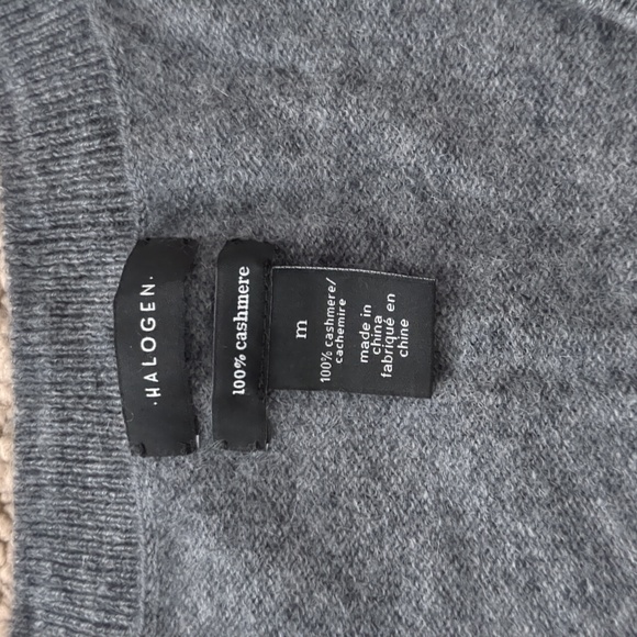 Halogen v-neck long sleeve cashmere sweater gray M - Picture 2 of 9